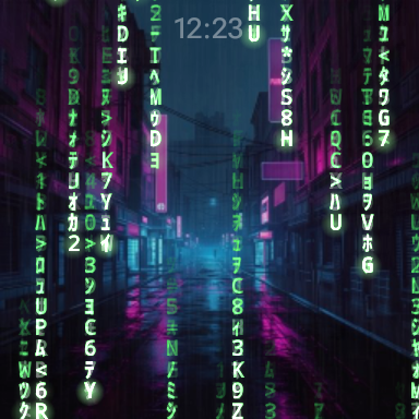 Actual watch app — Netrunner's cyberpunk scene with animated code effects