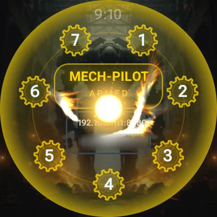 CosNFX on a real watch — the Mech-Pilot identity firing, gear-shaped gesture pads